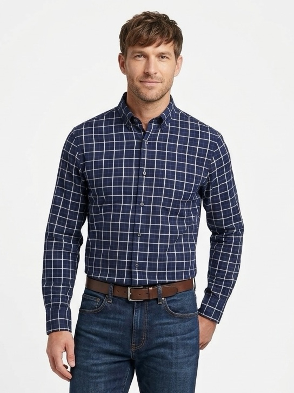 JOS. A. BANK 1905 Tailored Fit Men’s Blue Plaid Button Down Shirt M Medium $50